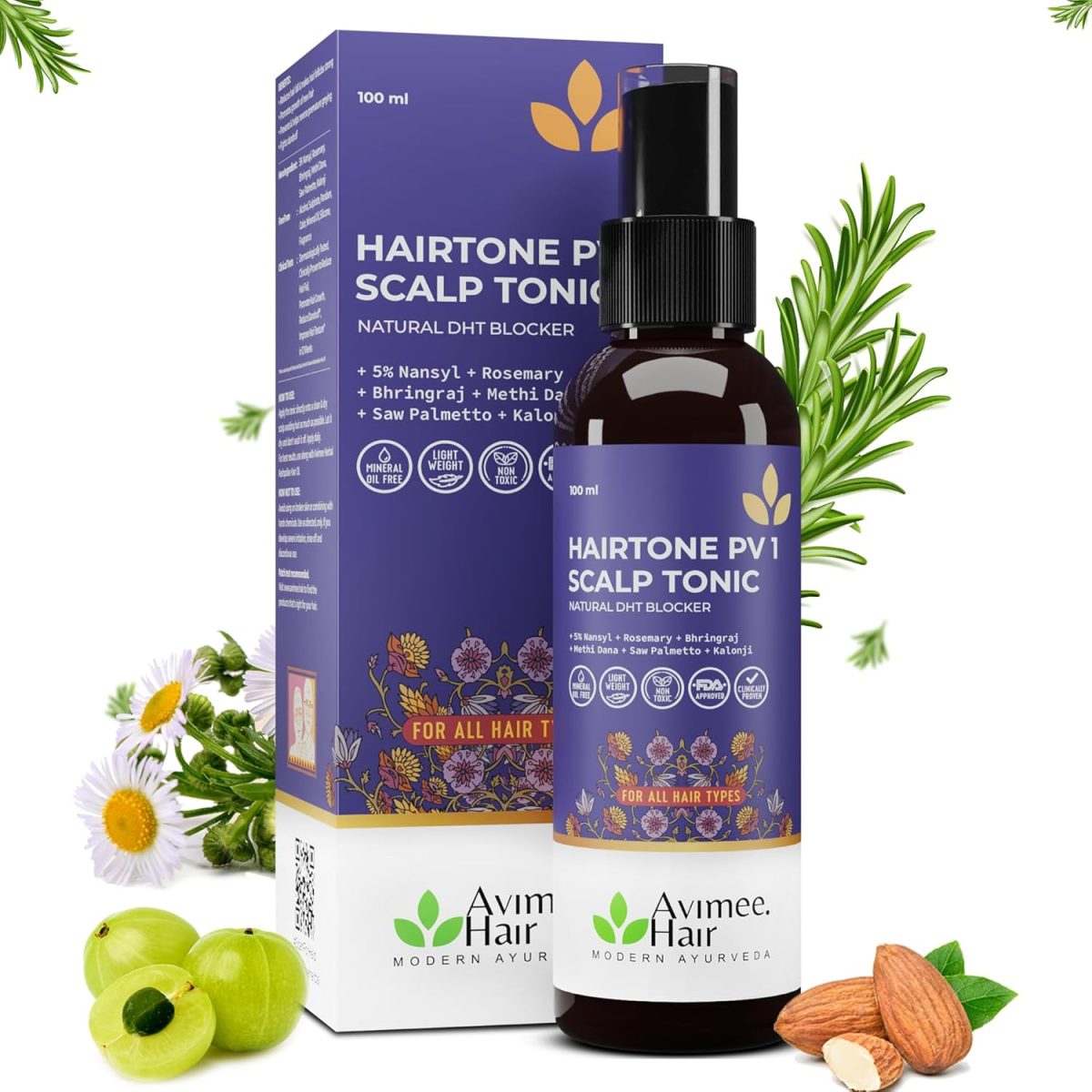 Avimee Herbal Keshpallav Hair Oil (100 ml) & Hairtone PV 1 Scalp Spray (100 ml) Combo Pack | Hair Fall Control Kit | Super Saver Combo - Image 2
