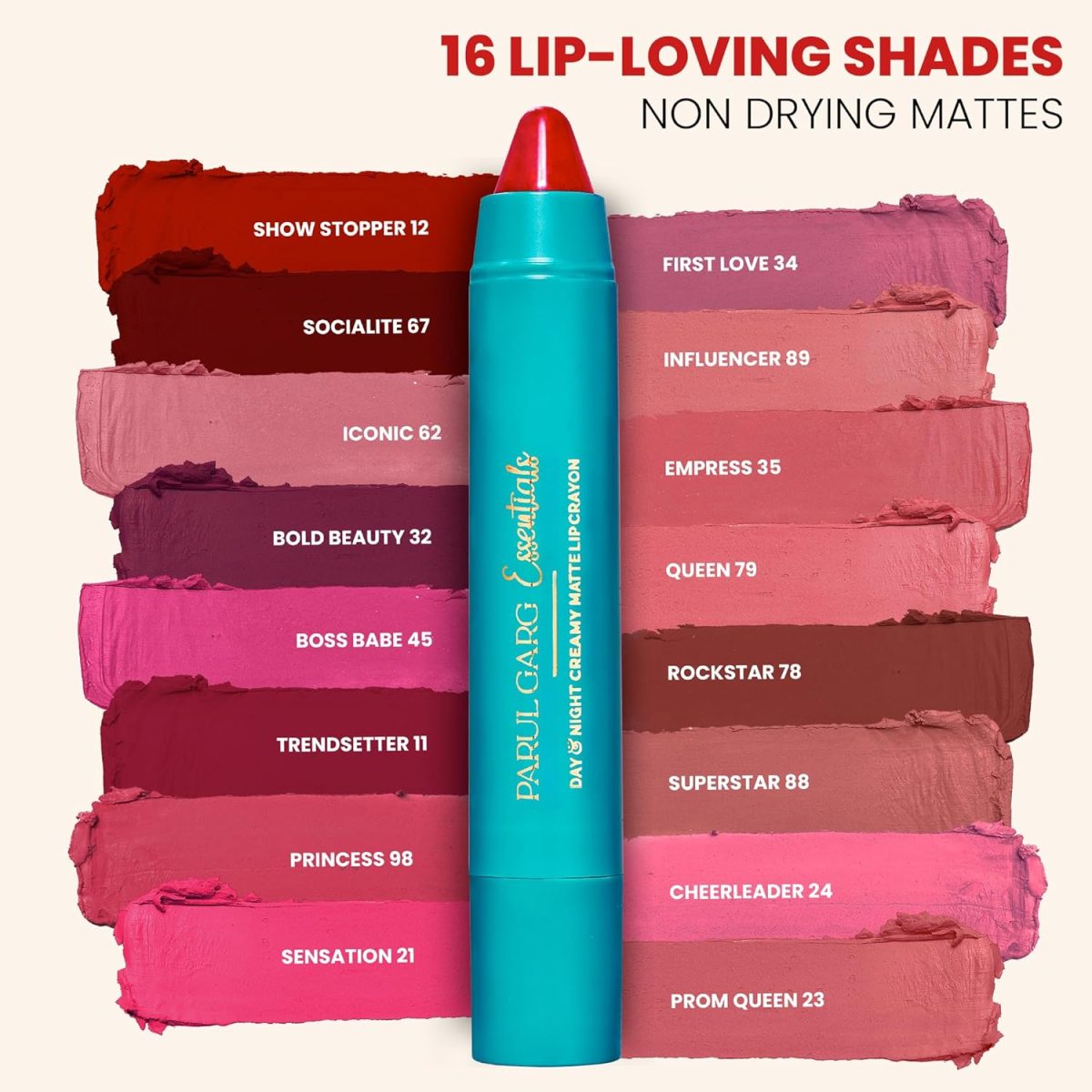 Parul Garg Beauty All-Time Bestsellers Lip Crayon Set | Top 3 Creamy Matte Lipsticks | Rose Pink, Berry & Fuchsia | Bestselling Shades | Vegan, Paraben-Free | Made in India (Dusky Hues) - Image 4