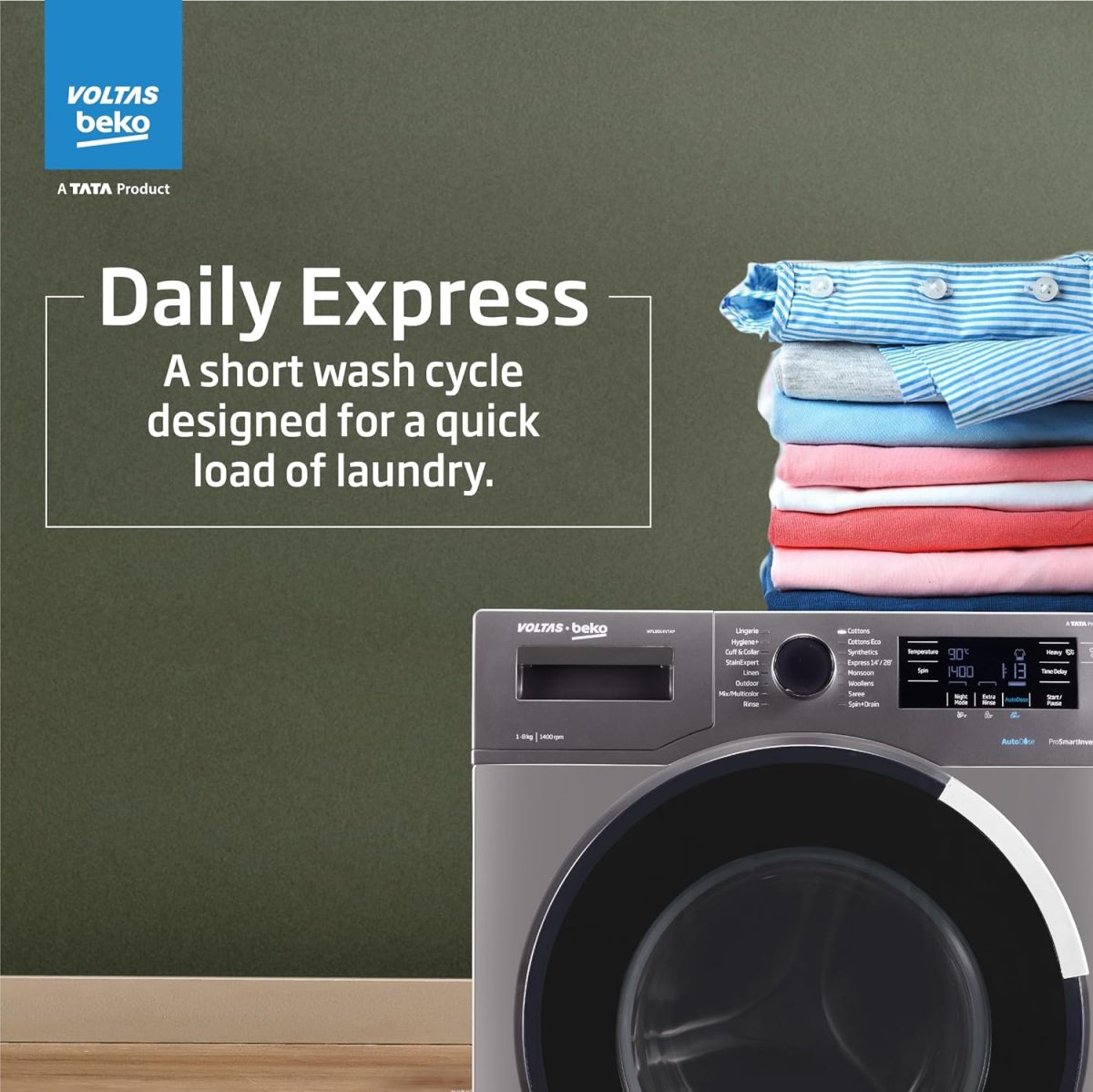 Voltas Beko 8.0kg, Inverter, 5 Star Front Load Washing Machine (WFL8014VTAP, Anthracite), Auto Dosing,Stain Expert - Image 9