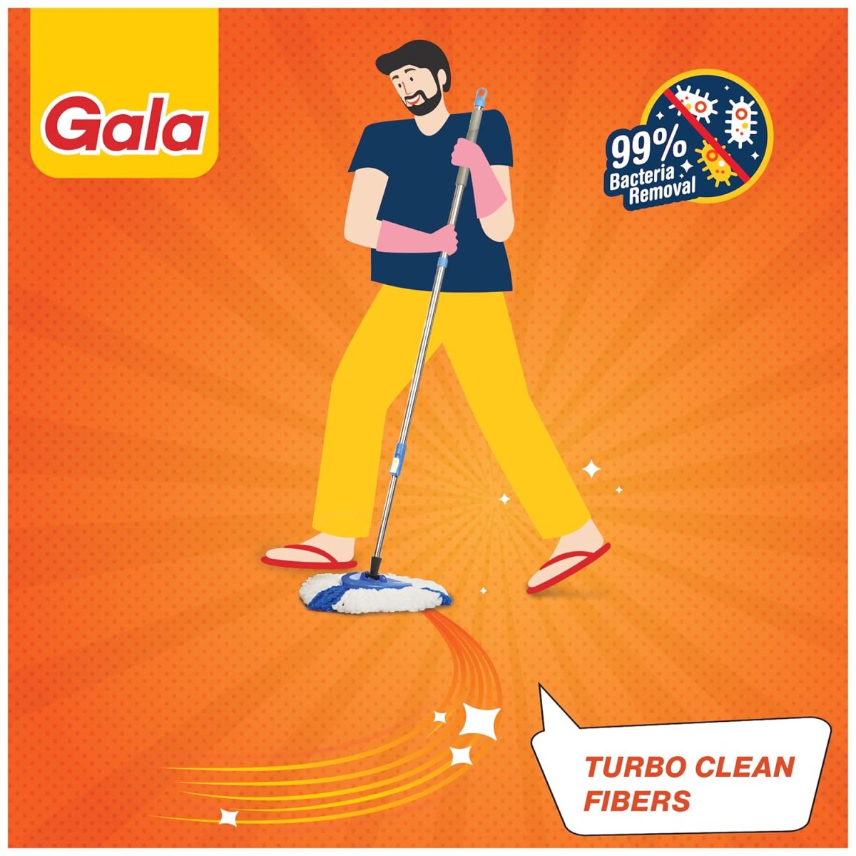 Gala Turbo Triangular Spin Mop Handle with Refill, Durable Replacement Handle with Rubber Grip For Turbo Spin Mop - Image 3