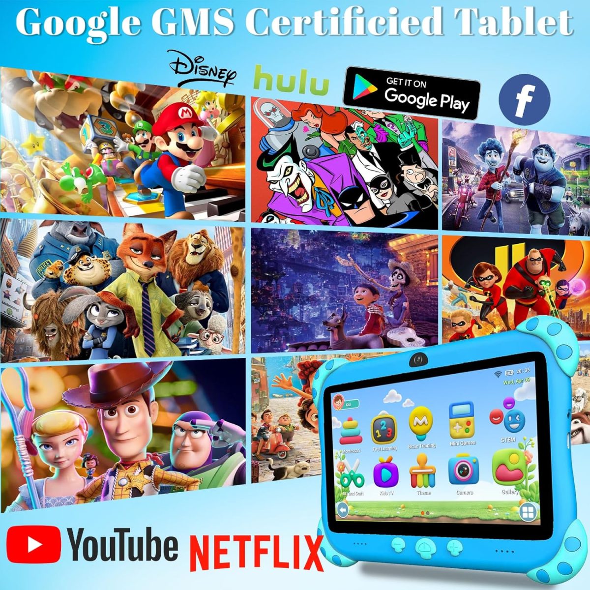 YINOCHE 7 Inch Kids Tablet with Case, WiFi, Android Kids Tablet, 32GB Storage, Dual Camera, Shockproof Case, Parental Control Tablets Compatible with Netflix - Image 3