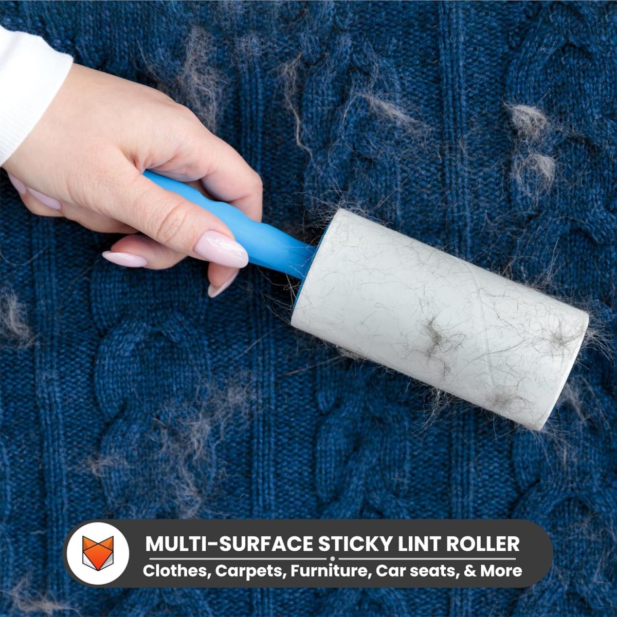Wooflix Lint Remover with Handle, Protective Cover, and 2 Refills (120 Sheets) - Sticky Roller Brush for Clothes, Furniture, Carpet, Pet Fur, Dust, and Dirt - Image 3