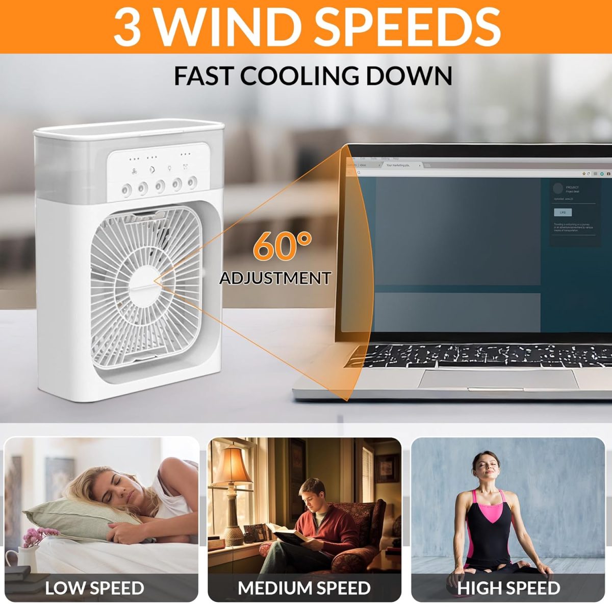 Portable Ice Fan Air Cooler With water For Frost Cube Fan, 3 In 1 Mist Mini Evaporative Cooling Fan with LED, Timer, 3 Wind Speeds 3 Spray Modes for Home Office Bedroom Table and Desktop - Image 4