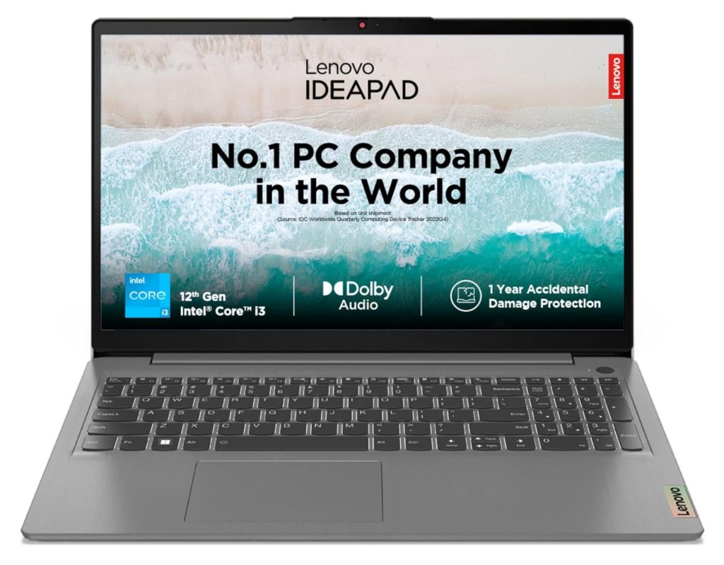Lenovo IdeaPad Slim 3 Intel Core i3 12th Gen 15.6 inch (39.62cm) FHD Thin & Light Laptop (8GB/256GB SSD/Windows 11/Office 2021/1Yr ADP Free/Arctic Grey/1.63Kg), 82RK00XDIN