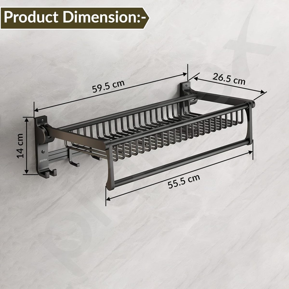 Plantex Aluminum Folding Towel Rack in Bathroom/Towel Holder in Bathroom/Towel Rod with Hooks/Bathroom Accessories (24 Inch) Black - Image 2