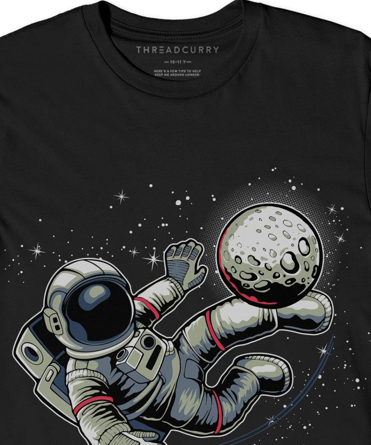 THREADCURRY Football in Space | Astronaut Fun Comic Cotton Graphic Printed Tshirt for Boys Black - Image 3