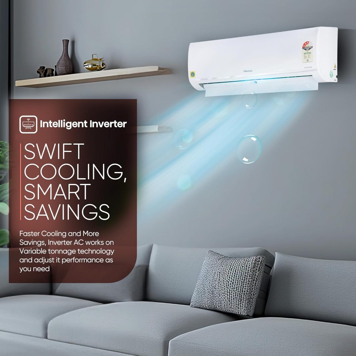 Hisense 1.0 Ton 3 star Inverter Split AC(Copper, 4-in-1 Convertible with Intelligent 4 modes, PM 2.5 filter, Anti corrosion, Self Clean, AS-12TR4R3BP1, White with Chrome Deco Strip) - Image 3