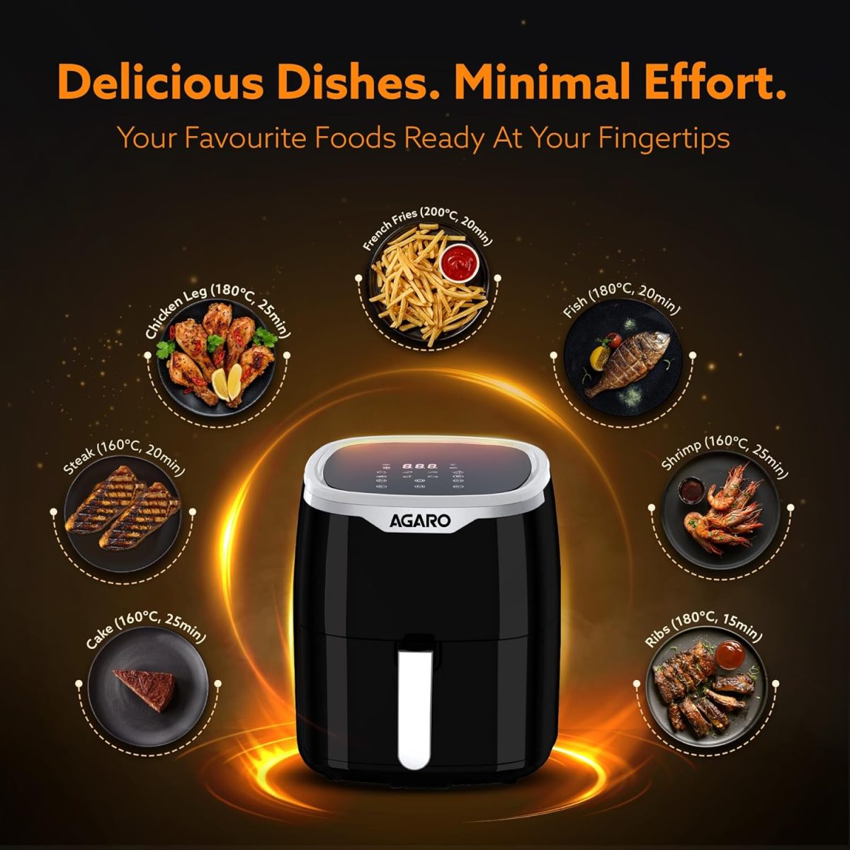 AGARO Galaxy Digital Air Fryer For Home, 4.5L, Electric Air Fryer, Convection Oven, 1400W, 7 Preset Programs & Reheat, 360 Degrees Air Circulation, Digital Touch Display, Bake, Roast, Toast, Black - Image 5