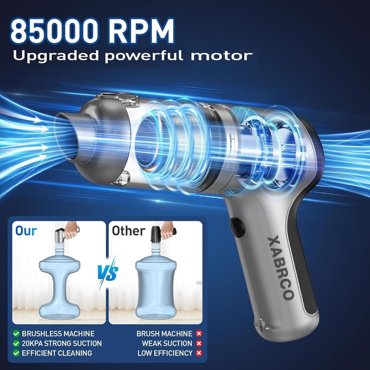 XABRCO Car Vacuum Cleaner 6 in 1 Portable Handheld Air Blower for Cleaning Dust 120W High-Power Vacuum Cleaner for Home Use Wet and Dry (Gray) || Best Car Accessories 2025 || - Image 3