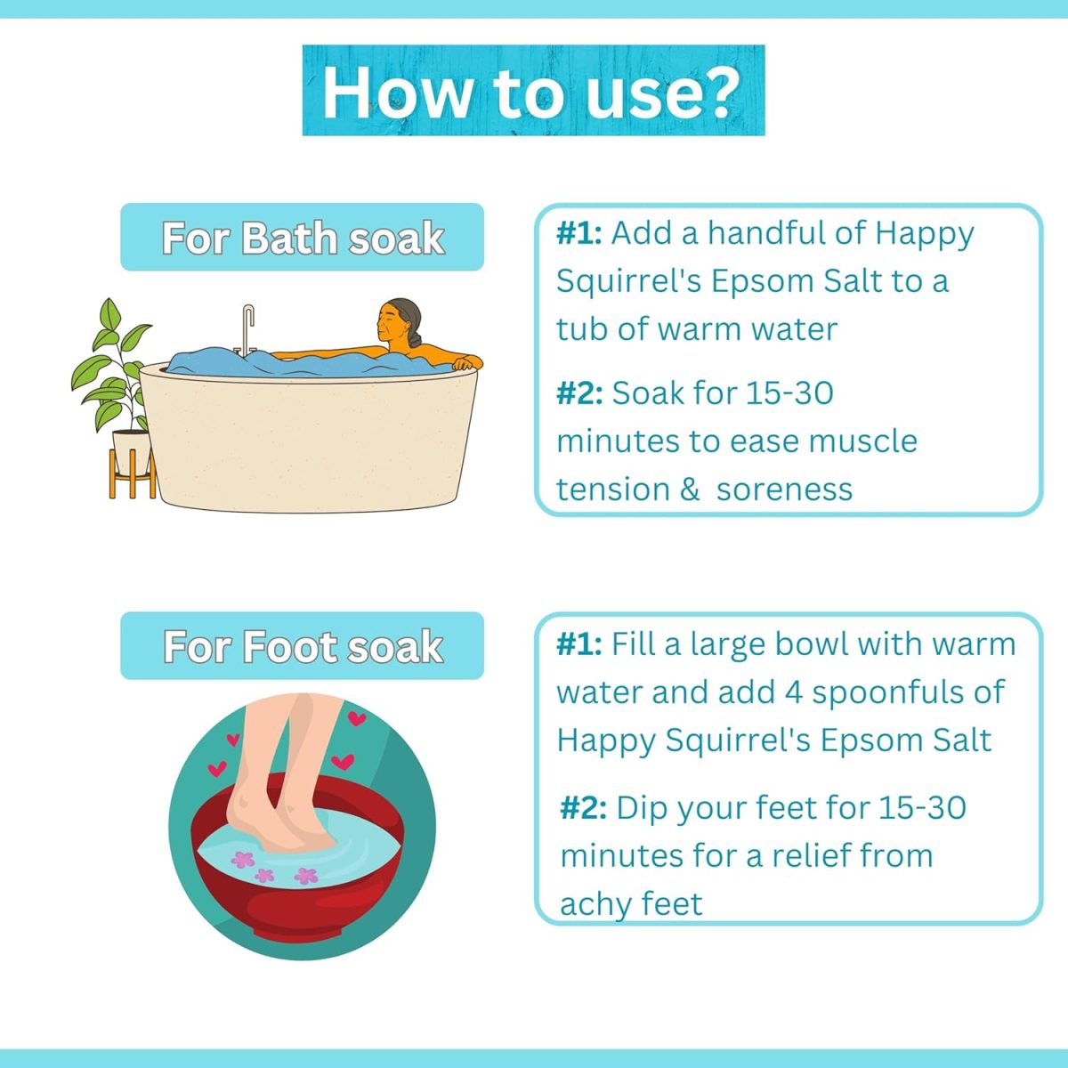 Happy Squirrel Epsom Salt for Foot | 100% Pure Epsom Salt for Bath | Unscented Magnesium Sulphate | Genuine alternate of Magnesium Oil for Feet and Pain Relief (900 Grams) - Image 5