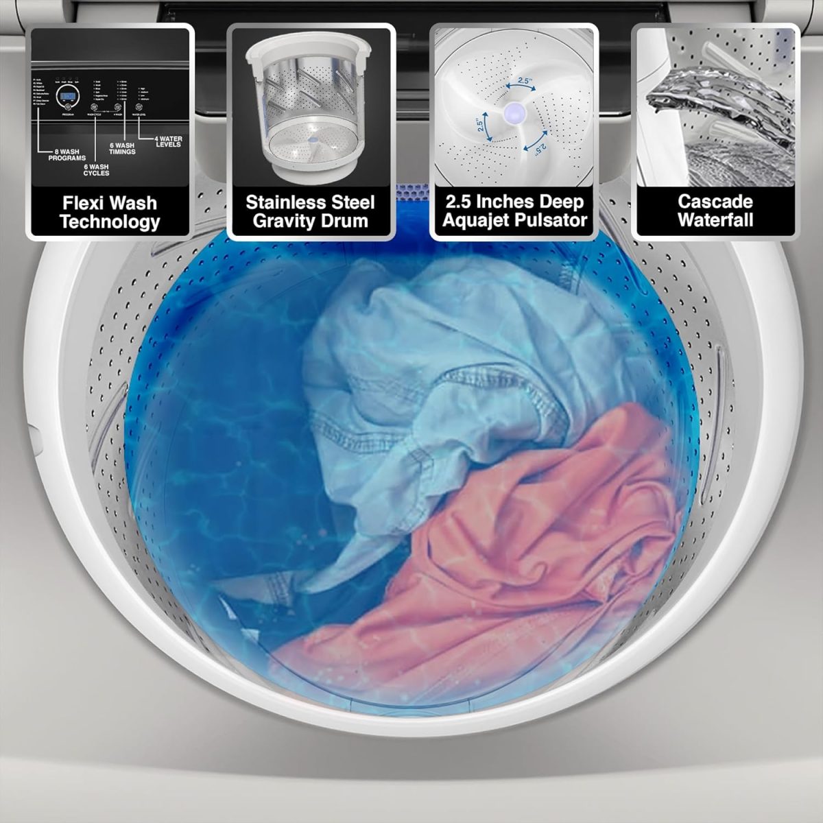 Godrej 7 Kg 5 Star Zero Pressure Technology Fully-Automatic Top Load Washing Machine Appliance With 26 Customisable Wash programs (WTEON VLVT 70 5.0 FDTN SVGZ, Silver Glaze) - Image 4