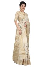 SERONA FABRICS Women's Assam Cotton Silk With Golden Border Thread Embroidered Banarasi Saree With Blouse Piece - Image 3