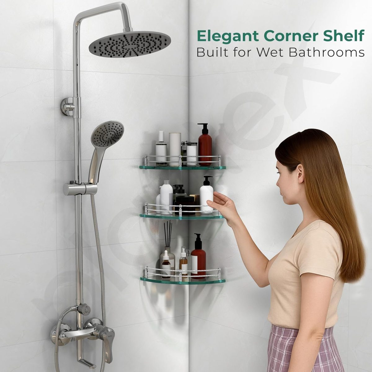Plantex Glass Shelf for Bathroom Wall/Glass Corner Shelf for Bathroom Shelf for Wall Glass/Bathroom Corner Organizer (9x9 inch) - Pack of 3 - Image 9