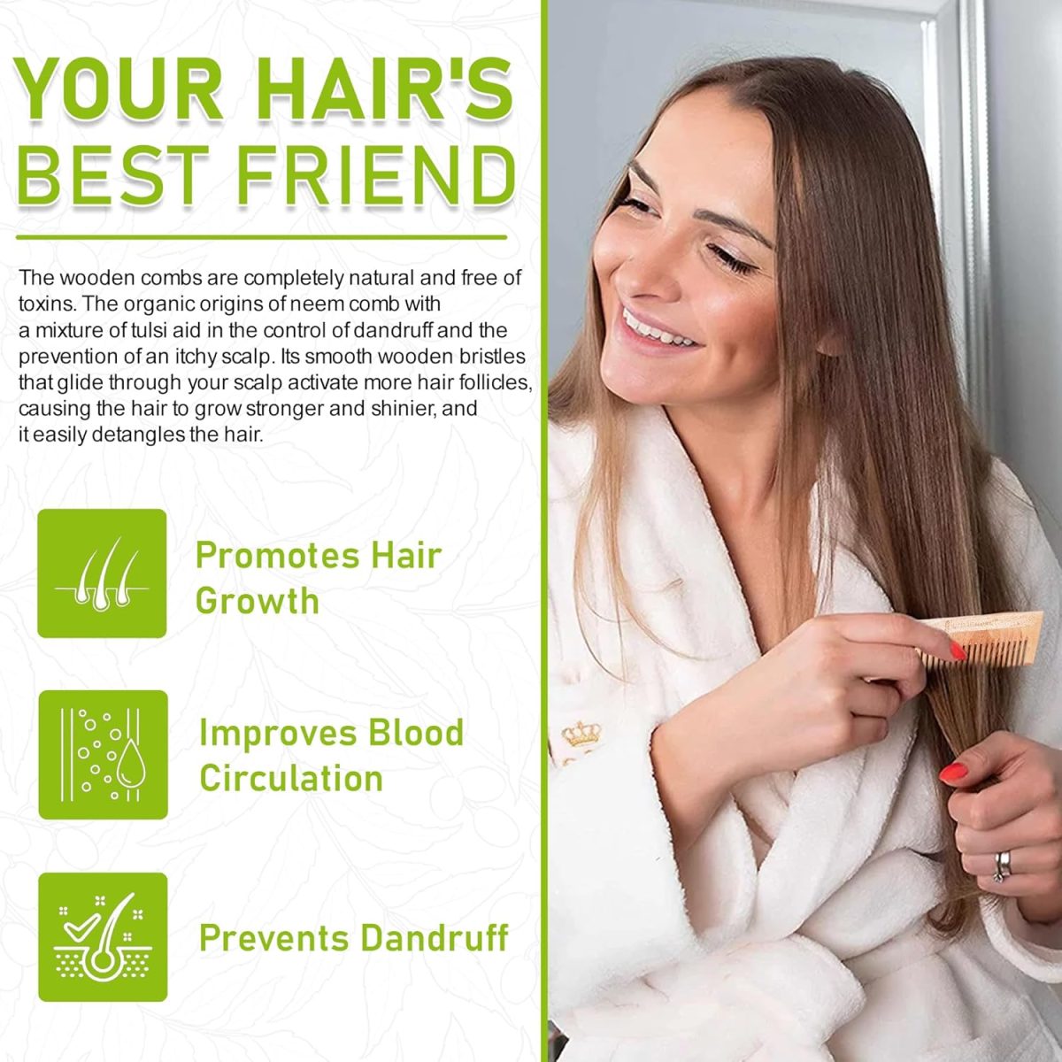 URBANMONK Neem Comb for Hair Growth | Wood Comb for Hair Growth, Hair fall & Dandruff Control | Neem Wooden Comb for Women & Men | All Five Combs - Image 4