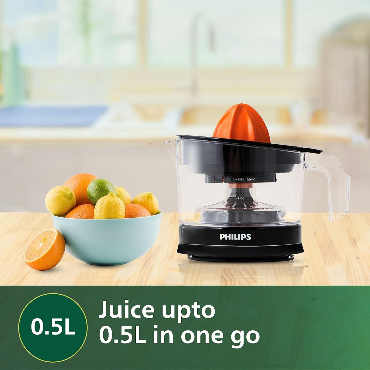Philips Citrus Press Juicer HR2777/00, 0.5 Litre, 2 Sized Cones for different size fruit - Image 4