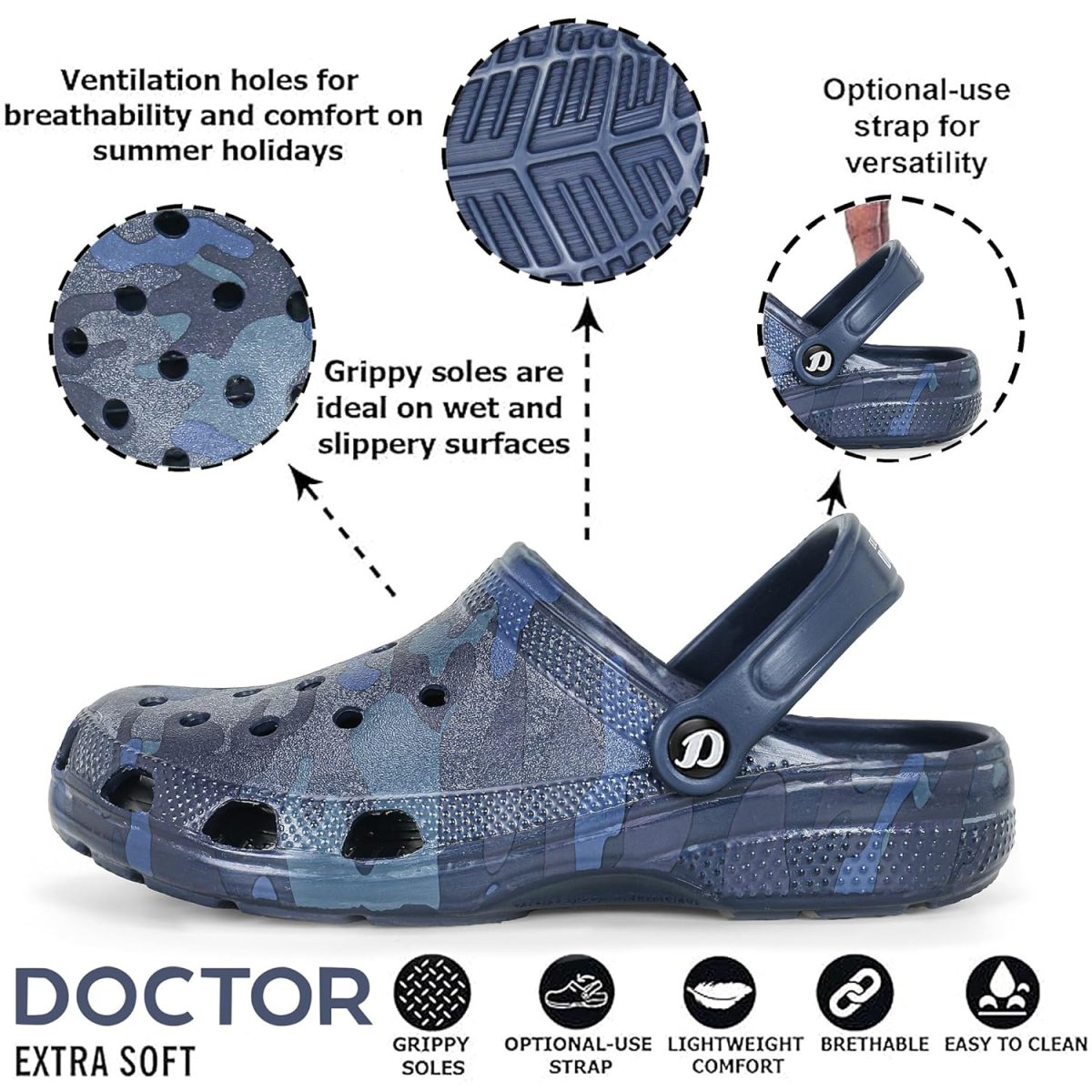 DOCTOR EXTRA SOFT Men's Classic Graphic Casual Clogs/Sandals with Adjustable Back Strap for Adult | Comfortable & Light Weight | Stylish & Anti-Skid | Waterproof & Everyday Use Mules Gents & Boys D-503 - Image 2