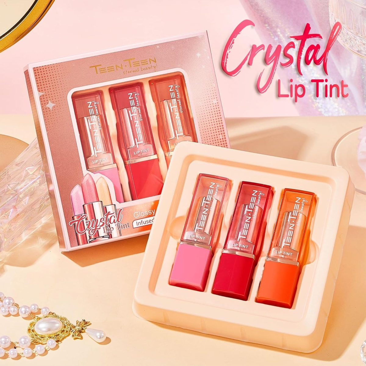 TEEN TEEN Crystal Lipstick Tint Gel & Jelly Formulation | Long-Lasting, Lightweight,Glossy Finish | Hydrating, Tint Blush, Lip Tint | All-Day-Comfort, Pink, 3.5gm - Image 5
