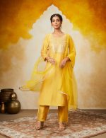 Amazon Brand - Myx Women's Embroidered Kurta Pant Set with Mesh Dupatta | Viscose,Rayon - Image 5