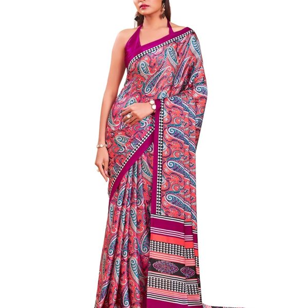 Garden Vareli Satin Crepe Saree With Unstitched Blouse Piece