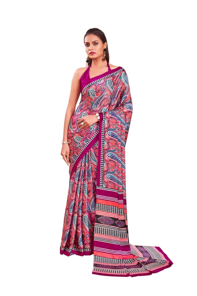 Garden Vareli Satin Crepe Saree With Unstitched Blouse Piece