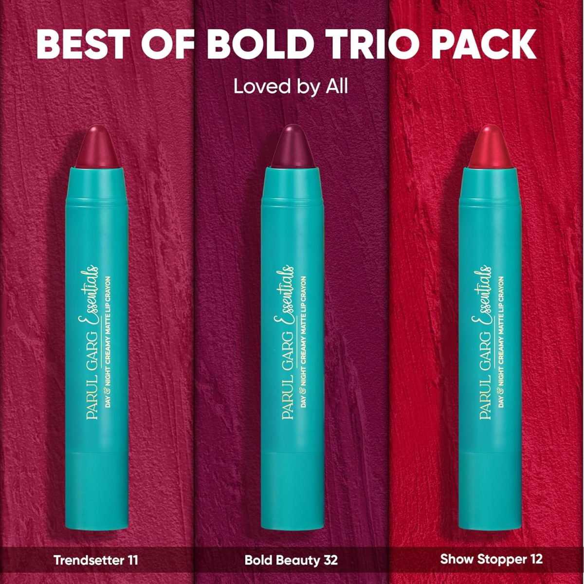 Parul Garg Beauty All-Time Bestsellers Lip Crayon Set | Top 3 Creamy Matte Lipsticks | Rose Pink, Berry & Fuchsia | Bestselling Shades | Vegan, Paraben-Free | Made in India (Best Of Bold) - Image 2