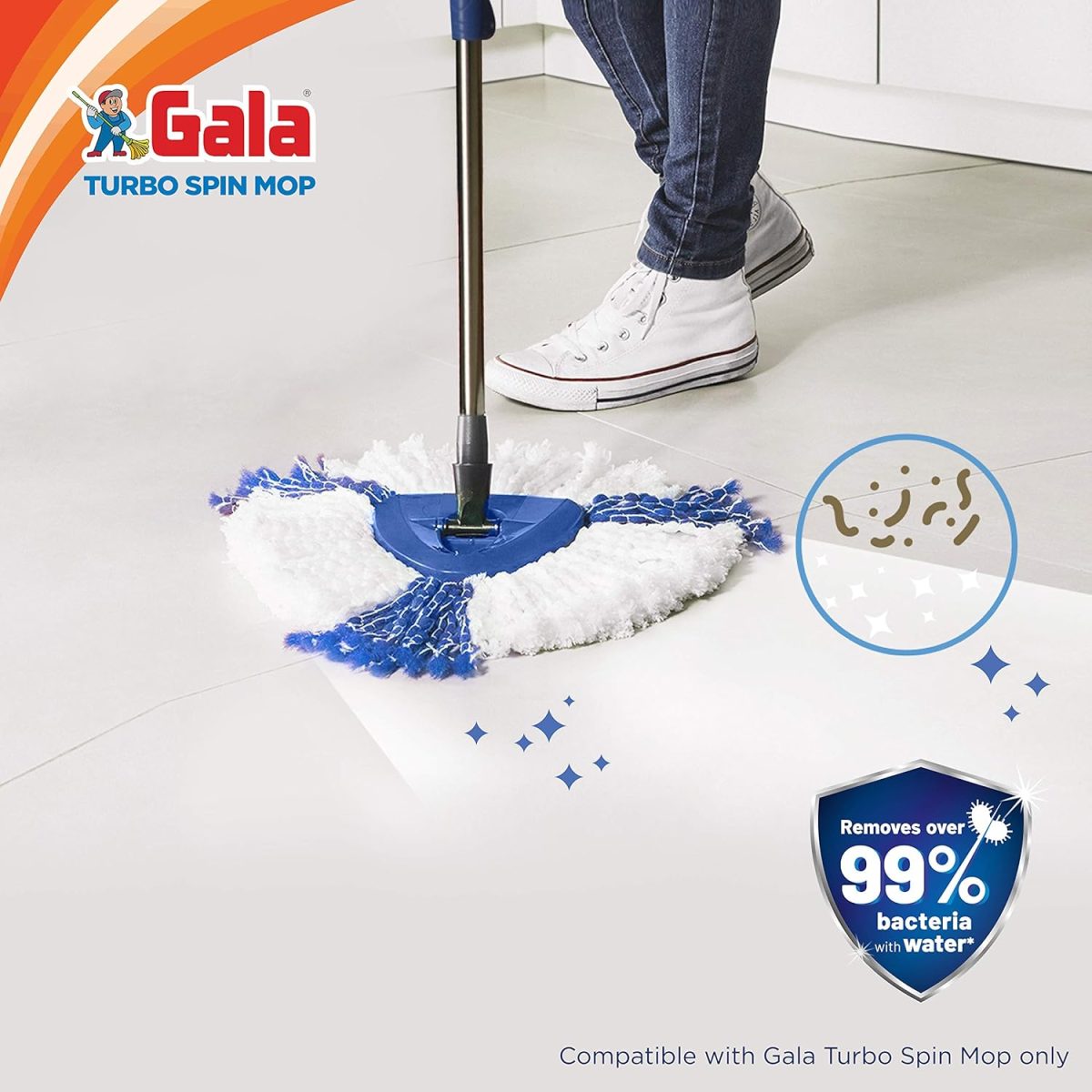 Gala Turbo Spin Mop Triangular Refill, White and Blue, Normal, (Model: 168987) - Image 4