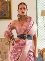 AKHILAM Women's Kalki Koechlin Banarasi Organza Silk Saree With Unstitched Blouse Piece - Image 6
