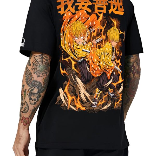 PeaceOut Demon Slayer Zenitsu Graphic T-Shirt, Black, Cotton, Anime Print