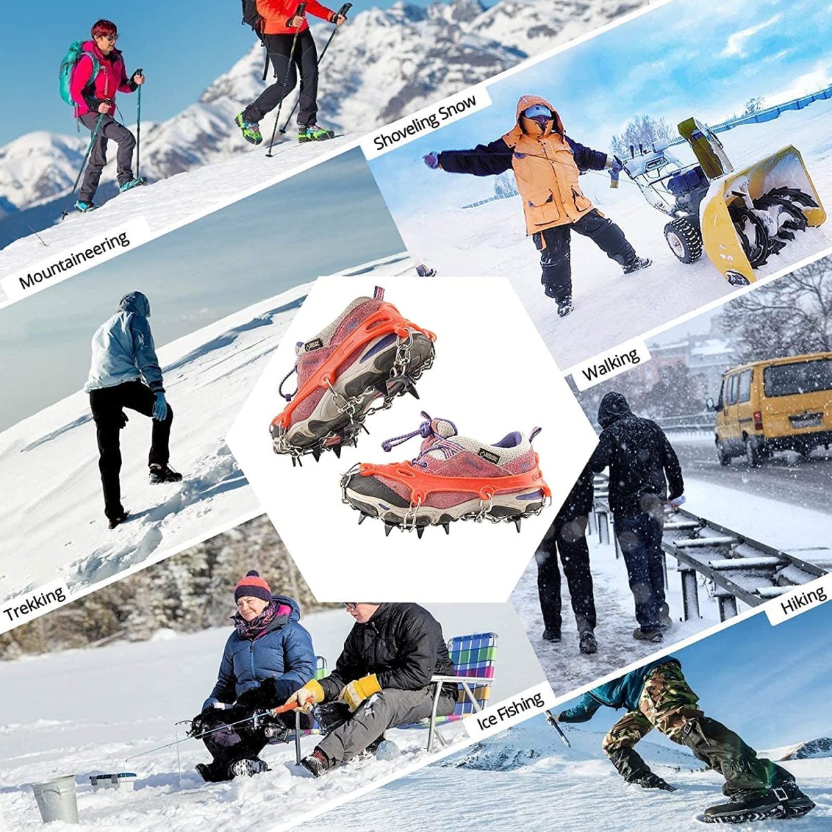 UDee Ice Cleat 10 Spikes Crampons,True Stainless Steel Spikes and Durable Silicone, Crampons for Hiking On Ice & Snow Ground,Mountian. - Image 4