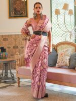 AKHILAM Women's Kalki Koechlin Banarasi Organza Silk Saree With Unstitched Blouse Piece - Image 2