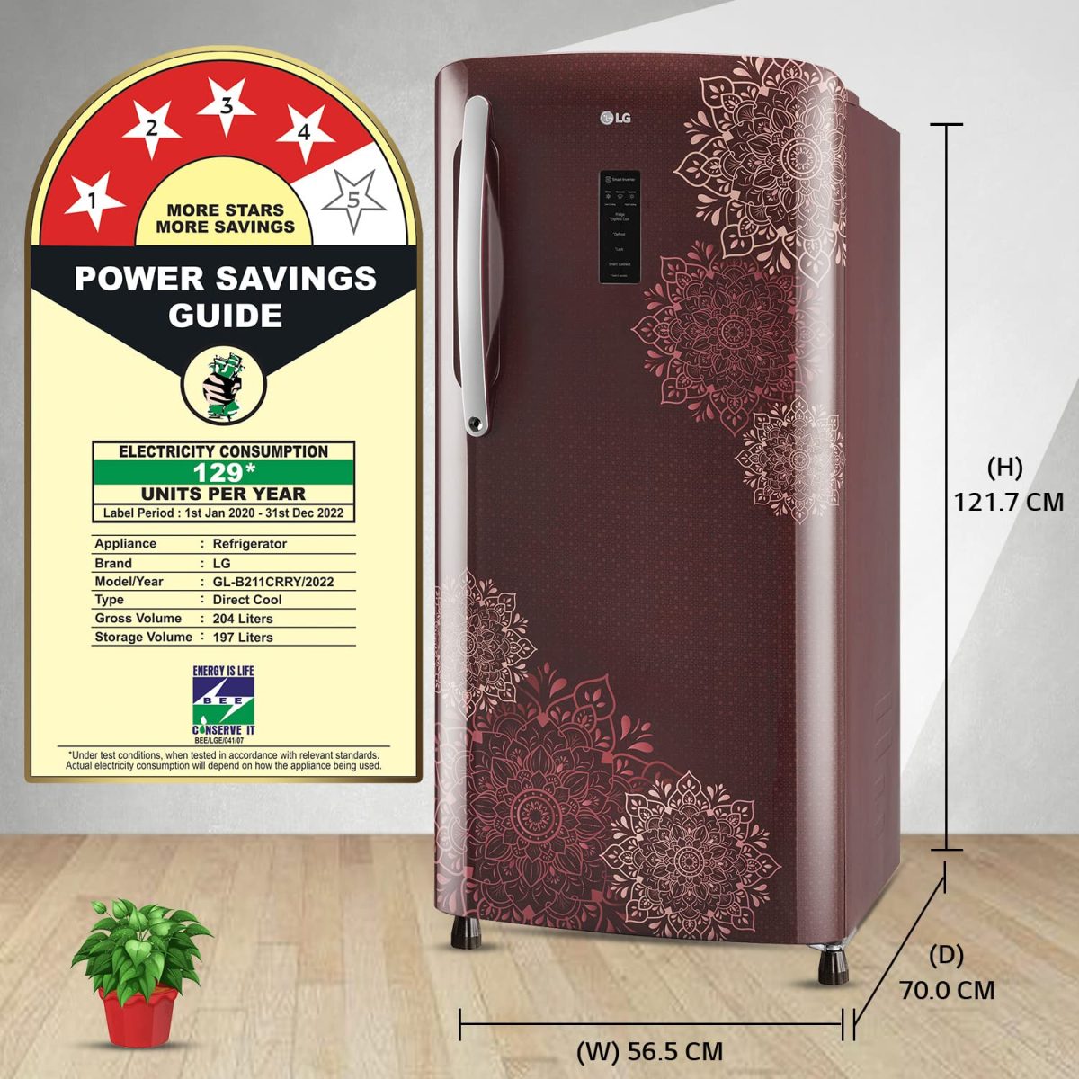 LG 204 L 4 Star Direct-Cool Inverter Single Door Refrigerator (??GL-B211CRRY, Ruby Regal, Smart Connect, 2022 Model) - Image 4