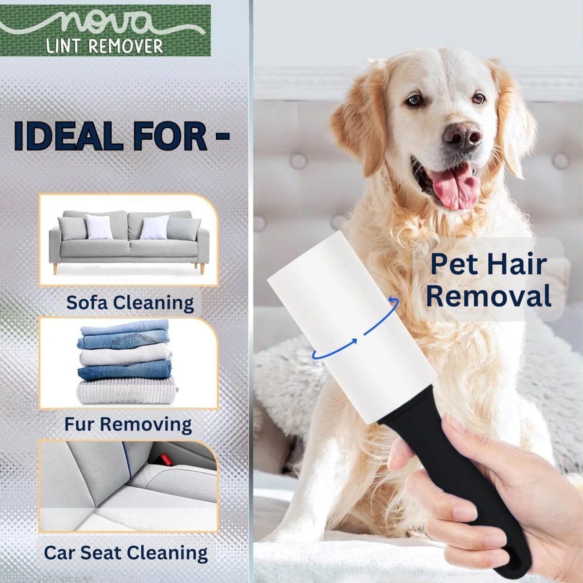 NOVA LINT REMOVER Lint Roller For Clothes Pet Hair Fur Remover From Clothes Lint Remover For Clothes Lint Remover Roller With Cover| 3 Refill (10 Cm) X 60 Sheets = 180 Sheets | - Image 2