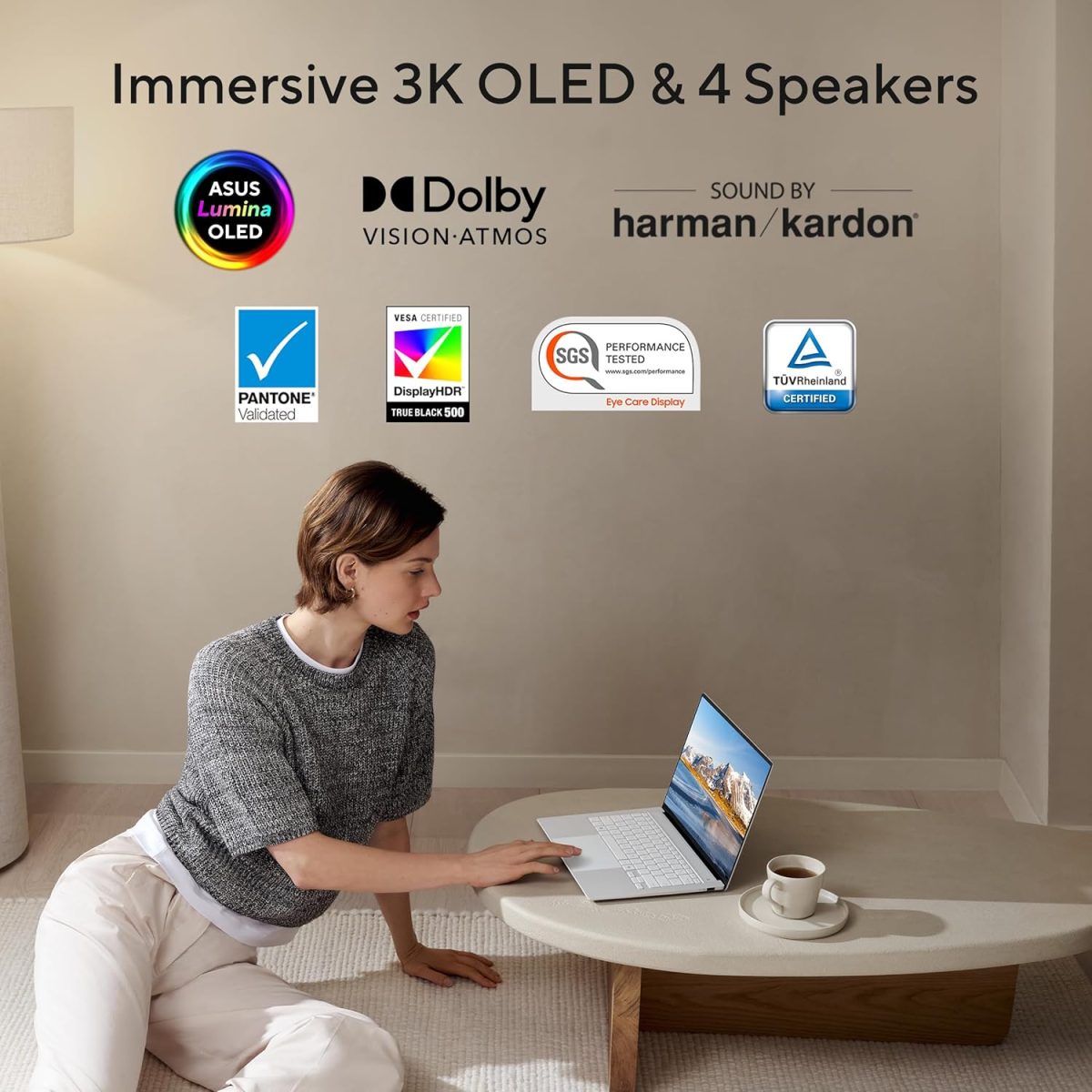 ASUS Zenbook S 14, Intel Core Ultra 7 (Series 2), 32GB RAM, 1TB SSD, 3K OLED Touch 120Hz 500nits, 14", Windows 11, MS Office Home,Scandinavian White, 1.2KG,UX5406SA-PZ358WS, AI Powered Laptop - Image 4