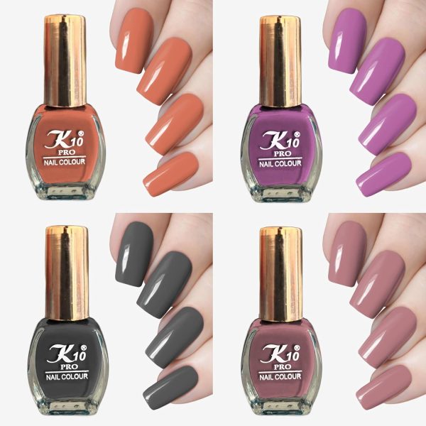 K10 Matte Nail Polish | Matte Nail Paint for Girls and Women (Matte-Peach-Lightpurple-Gray-DustyPink-Nail-Polish) Set of 4| Each 7 ml