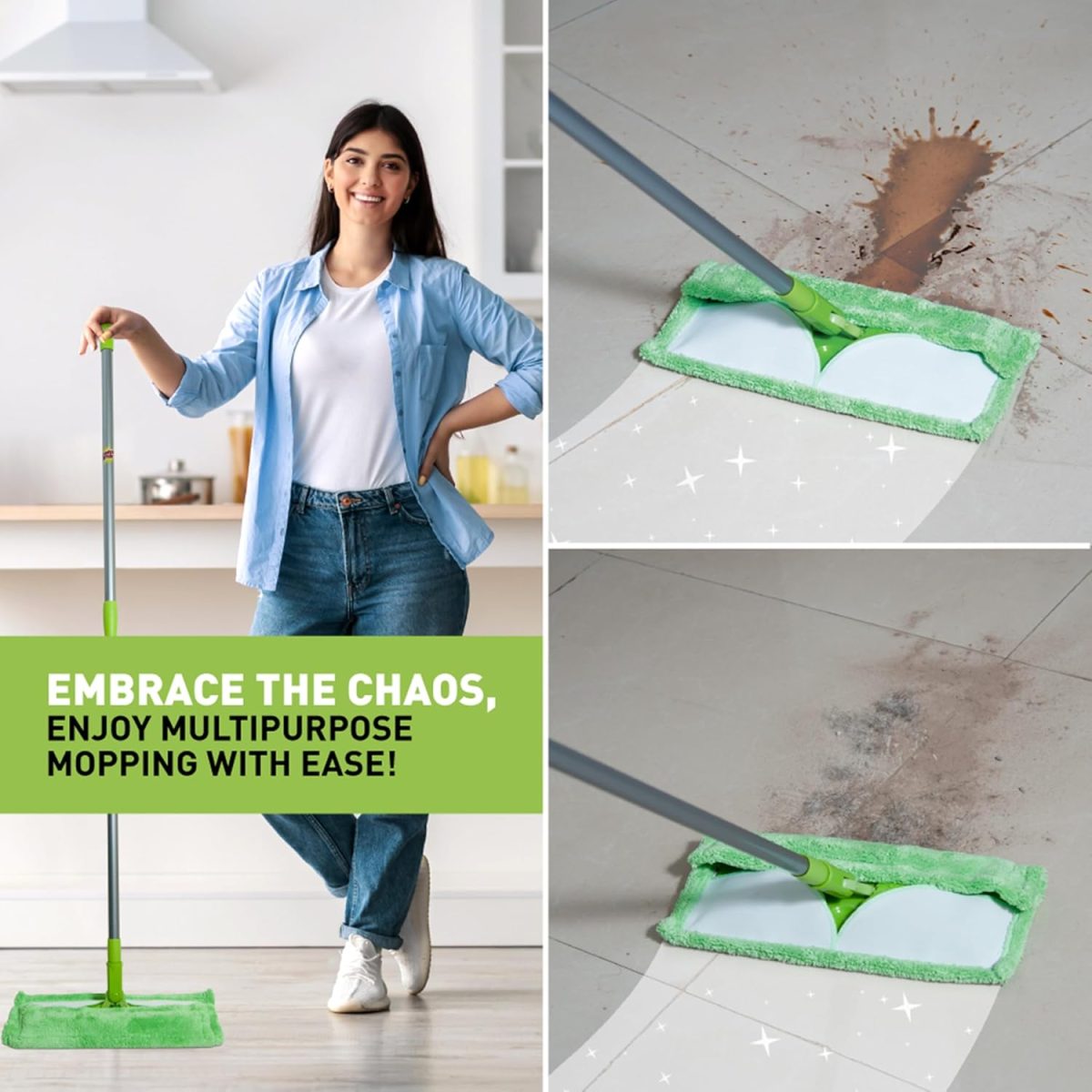 Scotch-Brite Multi-purpose Microfiber Flat Mop with 1 extra refill for Dry & Wet Cleaning, 360 degree Rotating head and Telescopic handle, suitable for Floor, Glass, Ceiling and Walls (Green) - Image 7