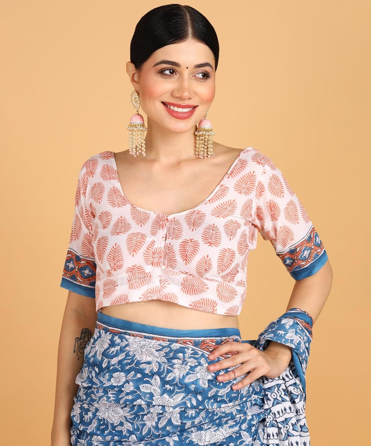 BLOCKS OF INDIA Hand Block Print Cotton Sarees For Women with Unstitched Blouse Piece - Image 8