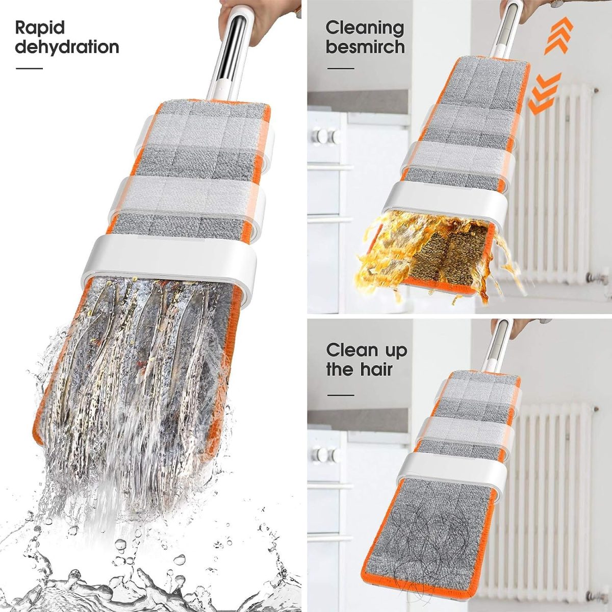 Raggle Flat Microfiber Magic Mop for Floor Cleaning,Home Hands Free Squeeze Mop for Floor, Stainless-Steel Handle and Microfiber Refill - Image 6