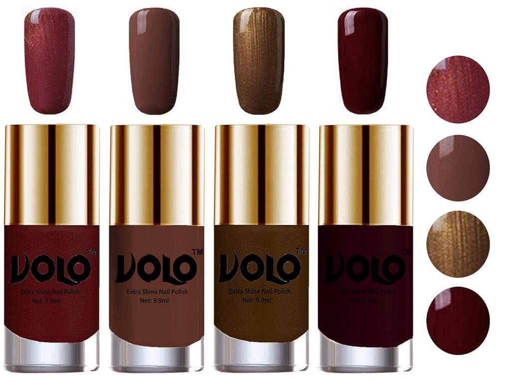Volo Nail Polish Sets ( 4 Bottles) High Shine Smooth Long Lasting Nail Paints Combo Exceptionally Shine (Metallic Maroon, Chocolate Brown, Brown Coffee and Maroon)