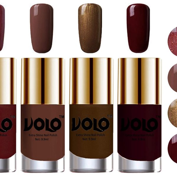 Volo Nail Polish Sets ( 4 Bottles) High Shine Smooth Long Lasting Nail Paints Combo Exceptionally Shine (Metallic Maroon, Chocolate Brown, Brown Coffee and Maroon)