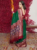AKHILAM Women's Silk Blend Woven Design Saree With Blouse Piece - Image 3
