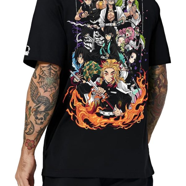 PeaceOut Cotton Unisex T-Shirt with Anime Printed Demon Slayer Hashira (Black)