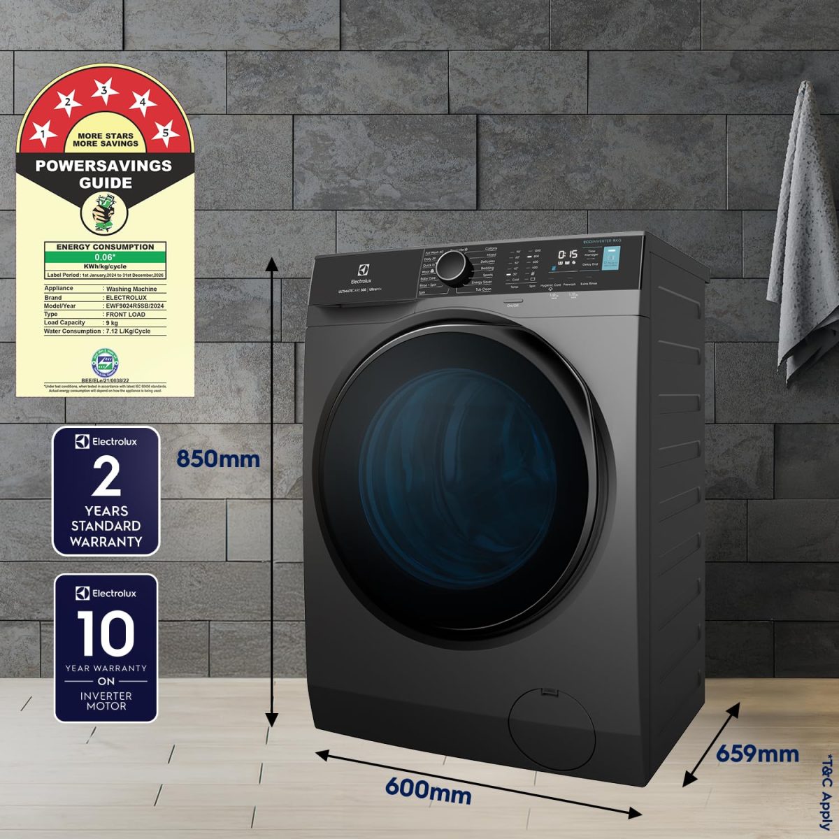 Electrolux 9kg 5 Star Fully Automatic Front Load Washing Machine with UltraMix, Full Load Vapour Wash for Sustainable Clothing, Hygienic Care, EcoInverter, Dark Silver, UltimateCare 500, EWF9024R5SB - Image 6