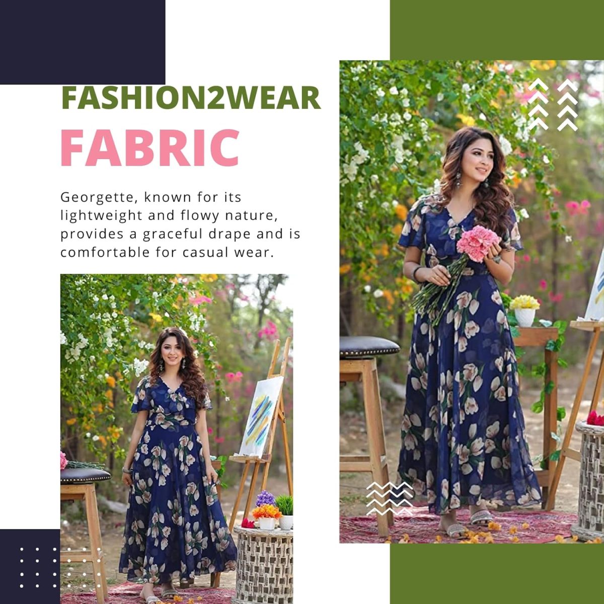 Fashion2wear Women's Georgette Casual Floral Digital Print Half Sleeve Knee Length Fit and Flare Long Maxi Gown Dress (Flower_Gown) - Image 2