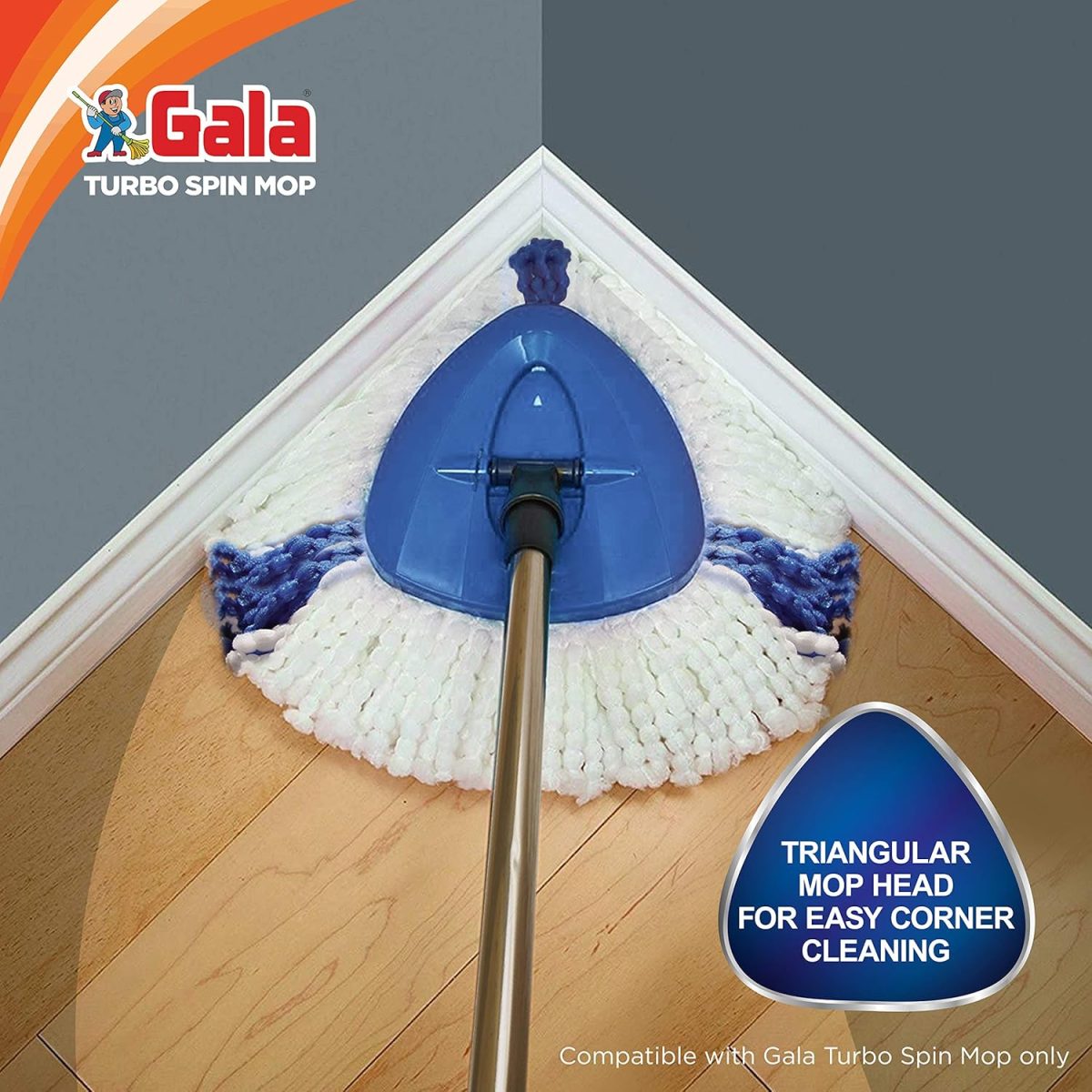 Gala Turbo Spin Mop Triangular Refill, White and Blue, Normal, (Model: 168987) - Image 2
