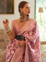 AKHILAM Women's Kalki Koechlin Banarasi Organza Silk Saree With Unstitched Blouse Piece - Image 3