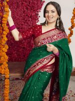 AKHILAM Women's Silk Blend Woven Design Saree With Blouse Piece - Image 2