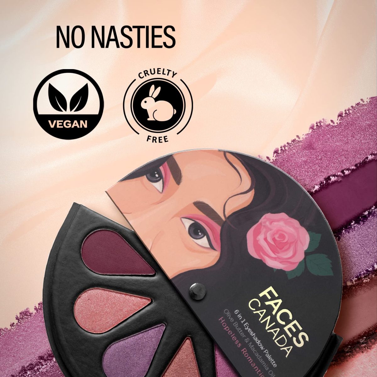 FACESCANADA 6 in 1 Eyeshadow Palette - Hopeless Romantic 01, 6g | Olive Butter & Macadamia Oil | Vibrant Colors | Highly Pigmented | Easily Blendable | Silky Satin Texture | No Crease | Cruelty-Free - Image 8