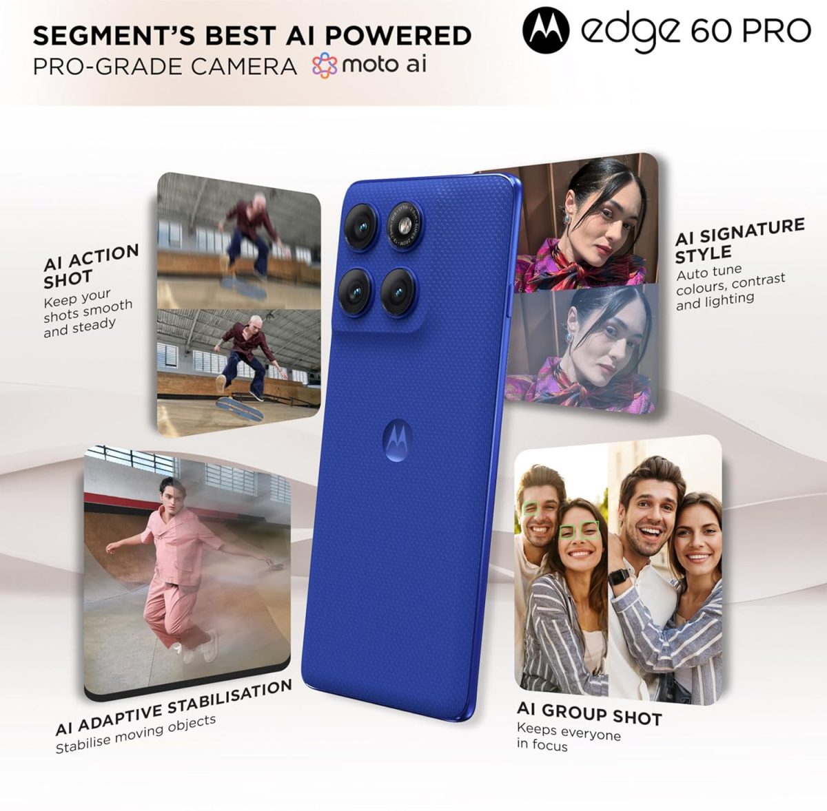 Motorola Edge 60 Pro 5G (Pantone Dazzling Blue, 8GB RAM, 256GB Storage) | 6.7" Display | 50MP+50MP+10MP | 50MP Front | Dimensity 8350 | 6000mAh | 90W & 15W Wireless Charging | IP68/IP69 Rated - Image 10