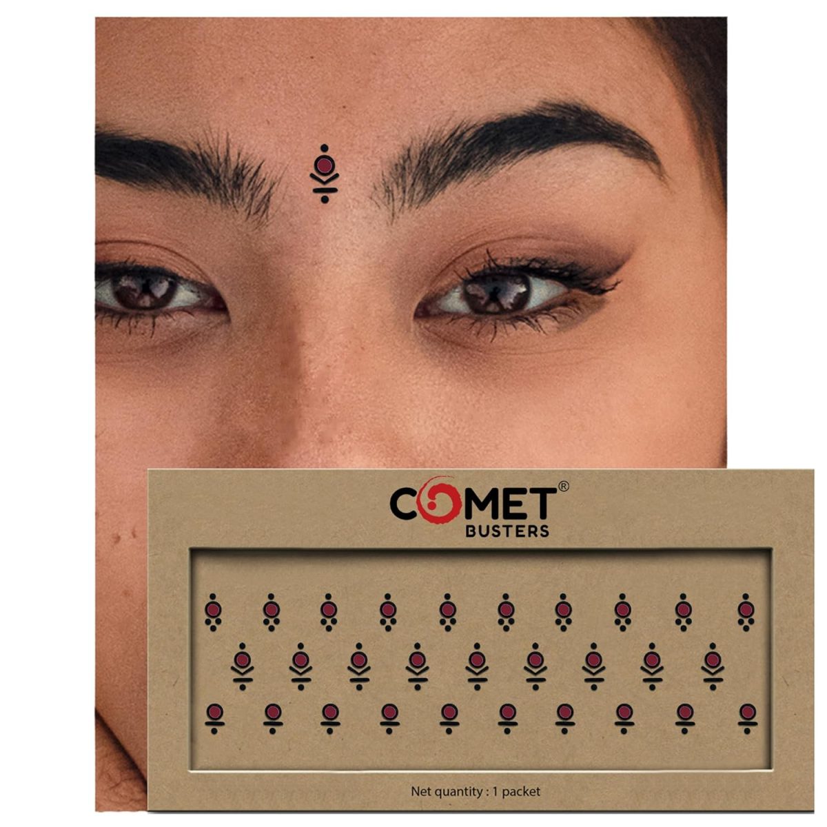 Comet Busters Maroon Abstract Design Bindis With Black Border | Handcrafted Stick-On Bindis (BV2339) - Image 3