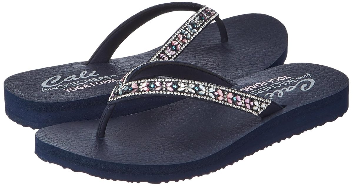 Skechers Womens Slippers 119660-Nvmt 5 (Navy,Multi) - Image 2